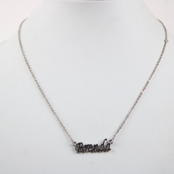 BRENDA Name Silvertone Rhinestone 14.5" w 4.5" Multi Ring Ext Necklace - Picture 4 of 12